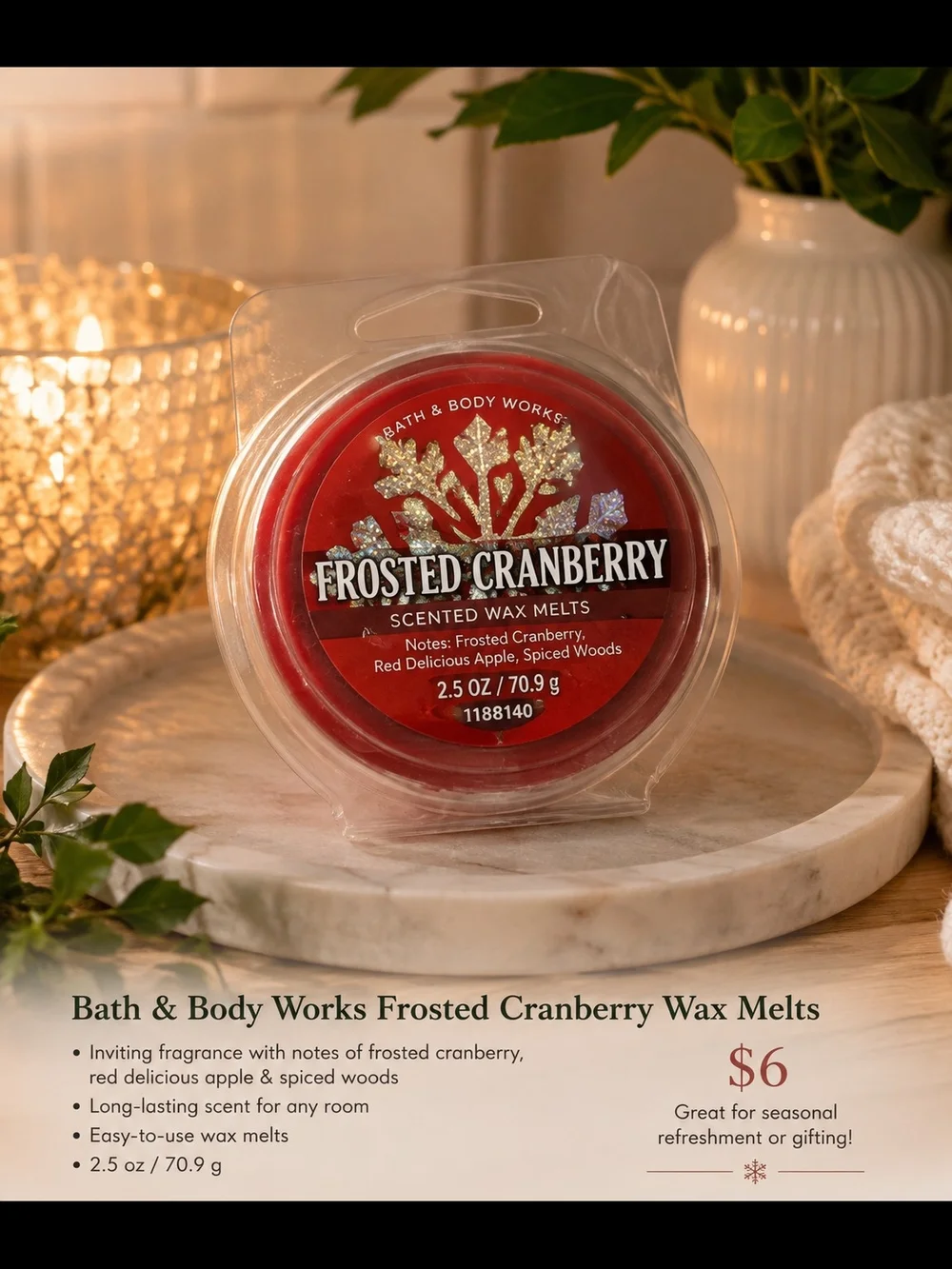 Bath & Body Works Frosted Cranberry Wax Melts - Red & Gold